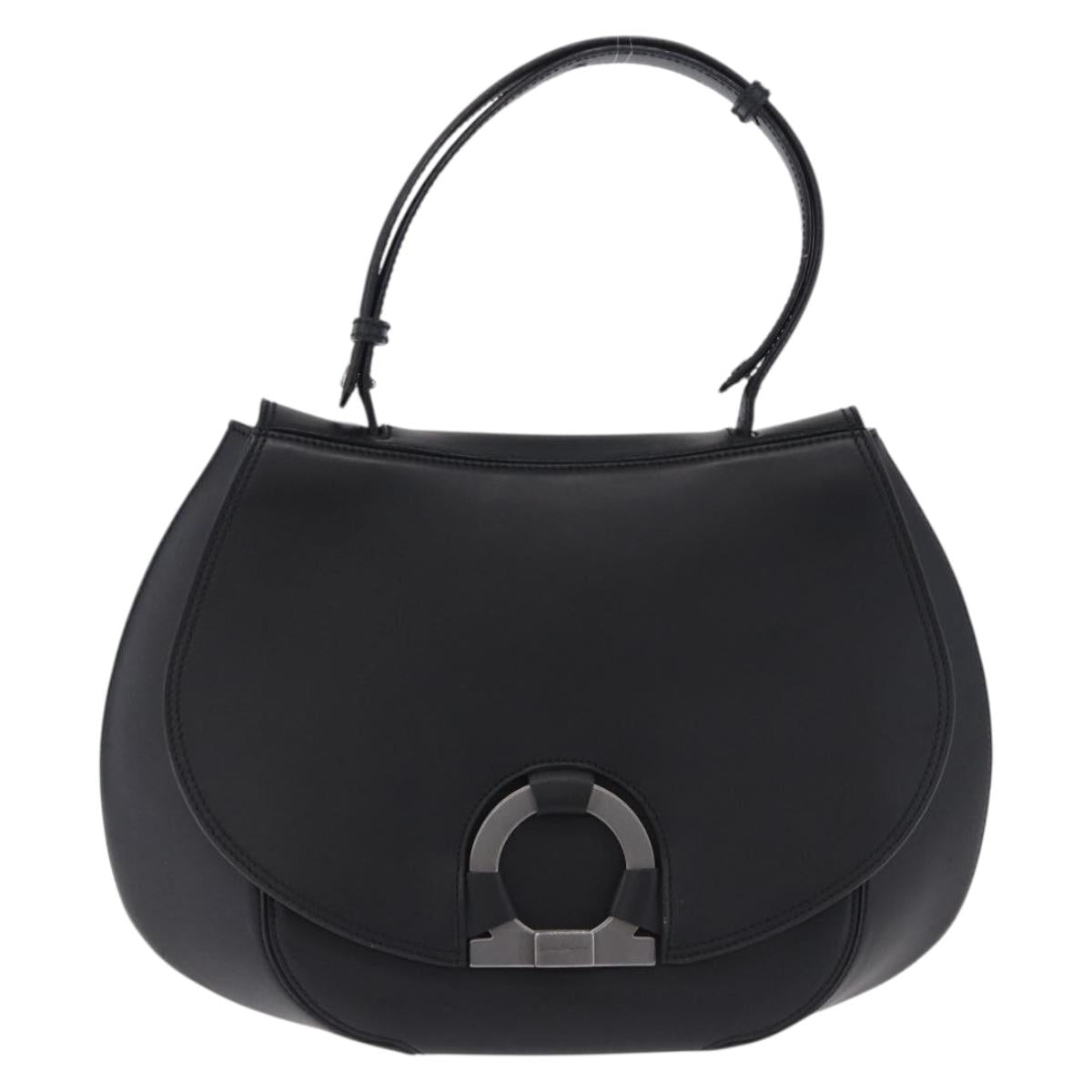 Salvatore Ferragamo Gancini Hand Bag Leather Black Silver Auth BA15316A