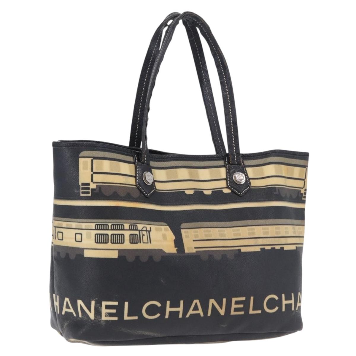 CHANEL Central Station Tote Bag PVC Leather Black Silver CC Auth BA15317