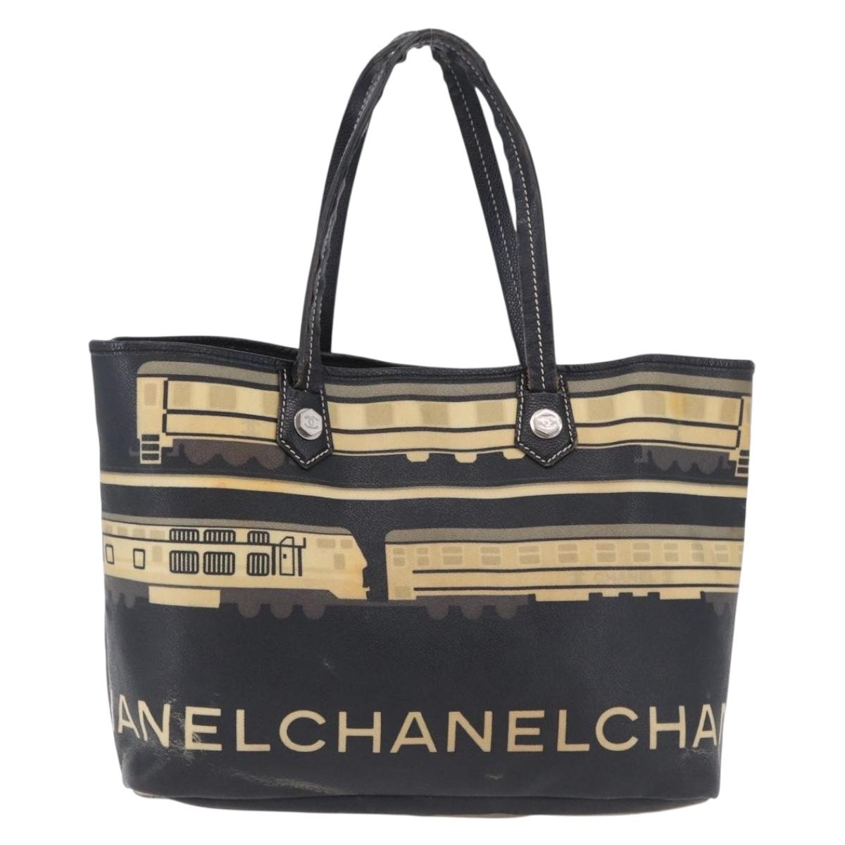 CHANEL Central Station Tote Bag PVC Leather Black Silver CC Auth BA15317