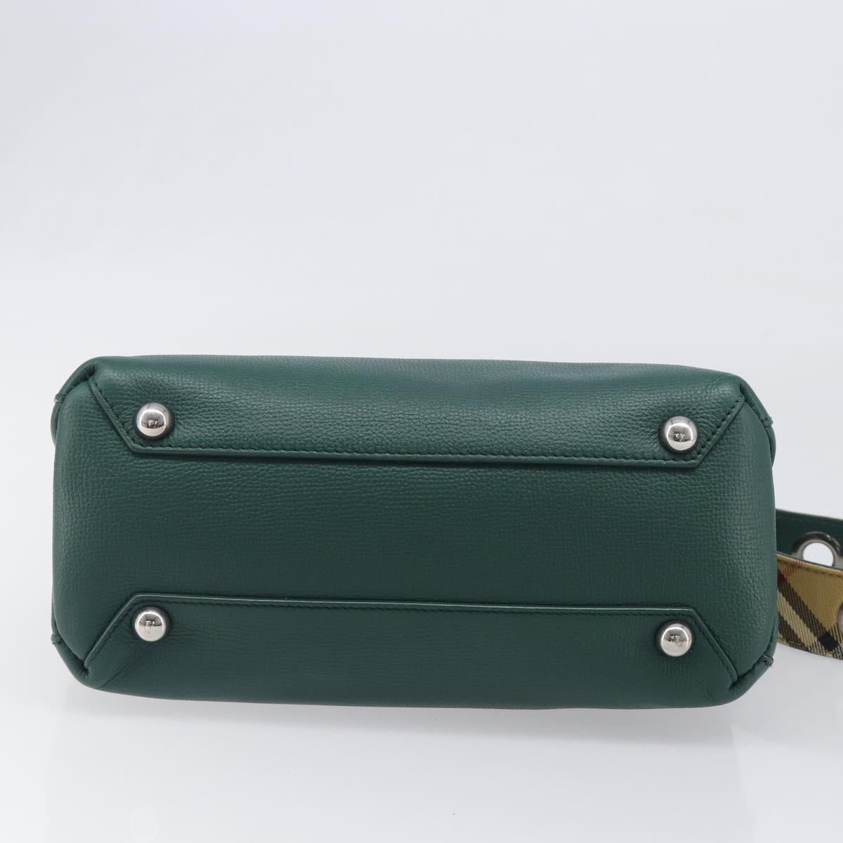 BURBERRY Hand Bag Leather 2way Green Silver Auth BA15318A