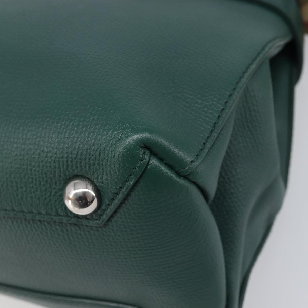 BURBERRY Hand Bag Leather 2way Green Silver Auth BA15318A