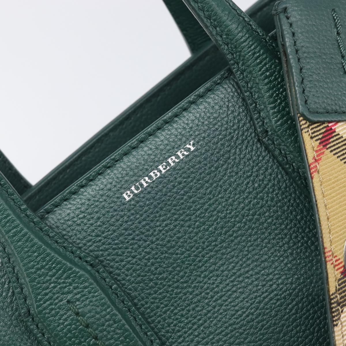 BURBERRY Hand Bag Leather 2way Green Silver Auth BA15318A