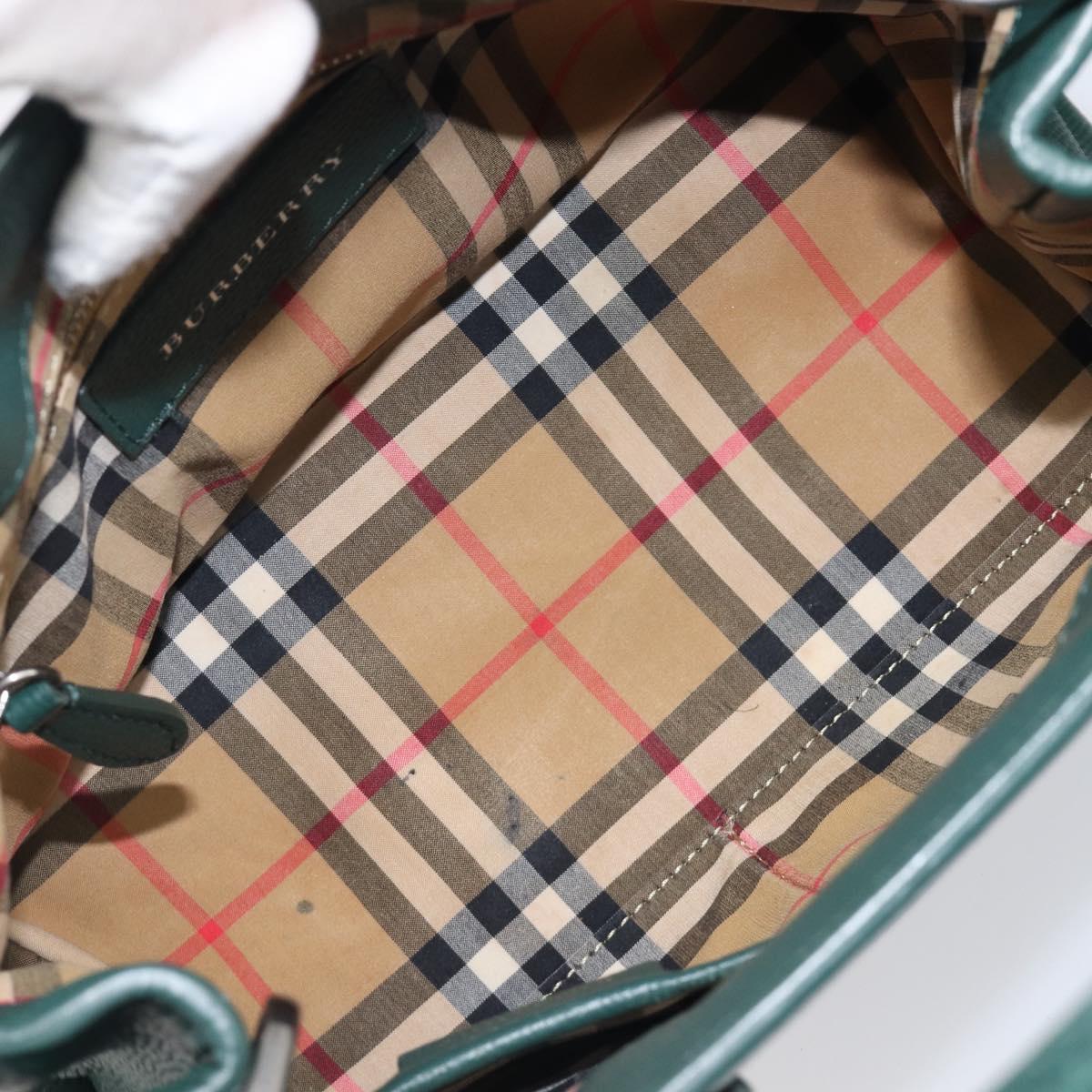 BURBERRY Hand Bag Leather 2way Green Silver Auth BA15318A