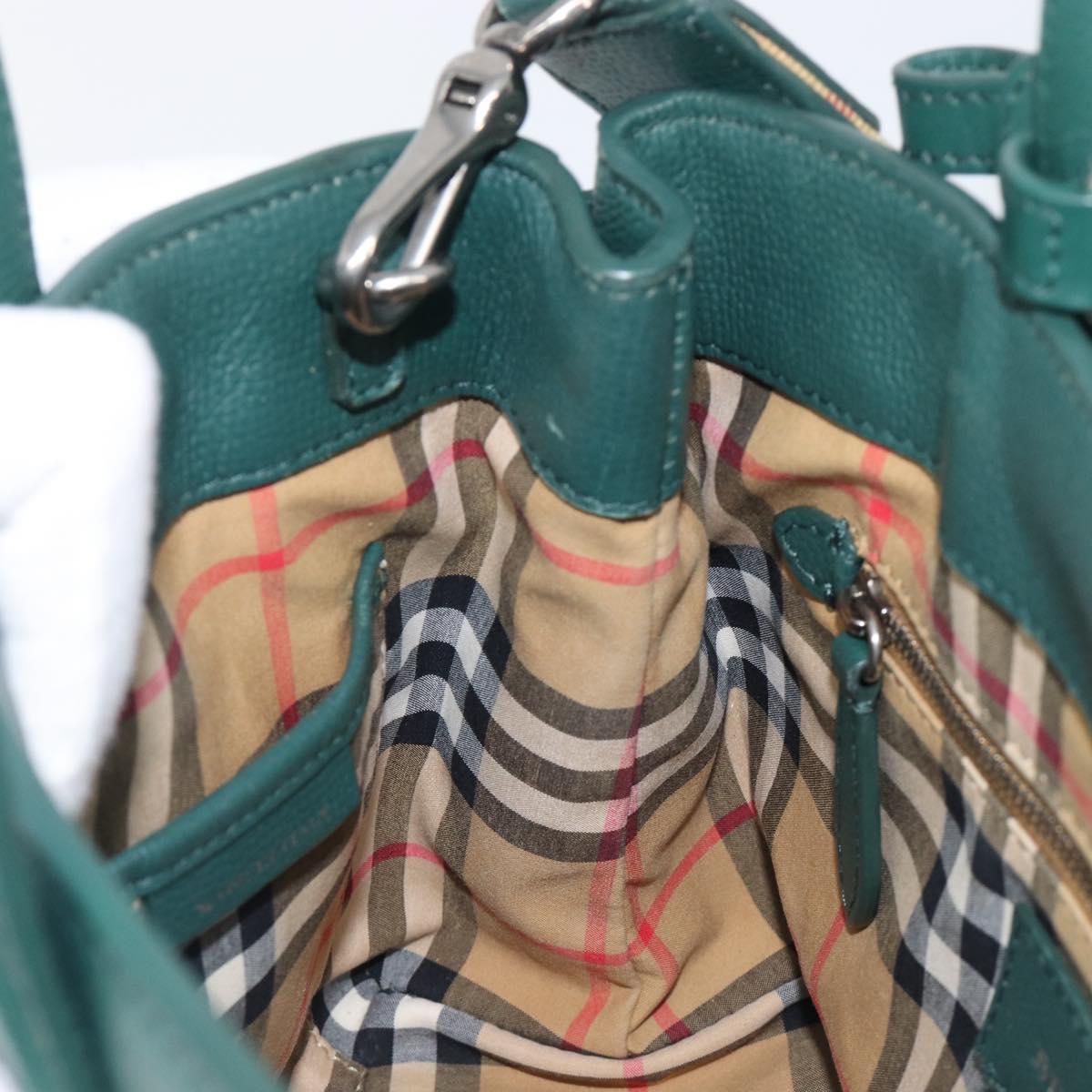 BURBERRY Hand Bag Leather 2way Green Silver Auth BA15318A
