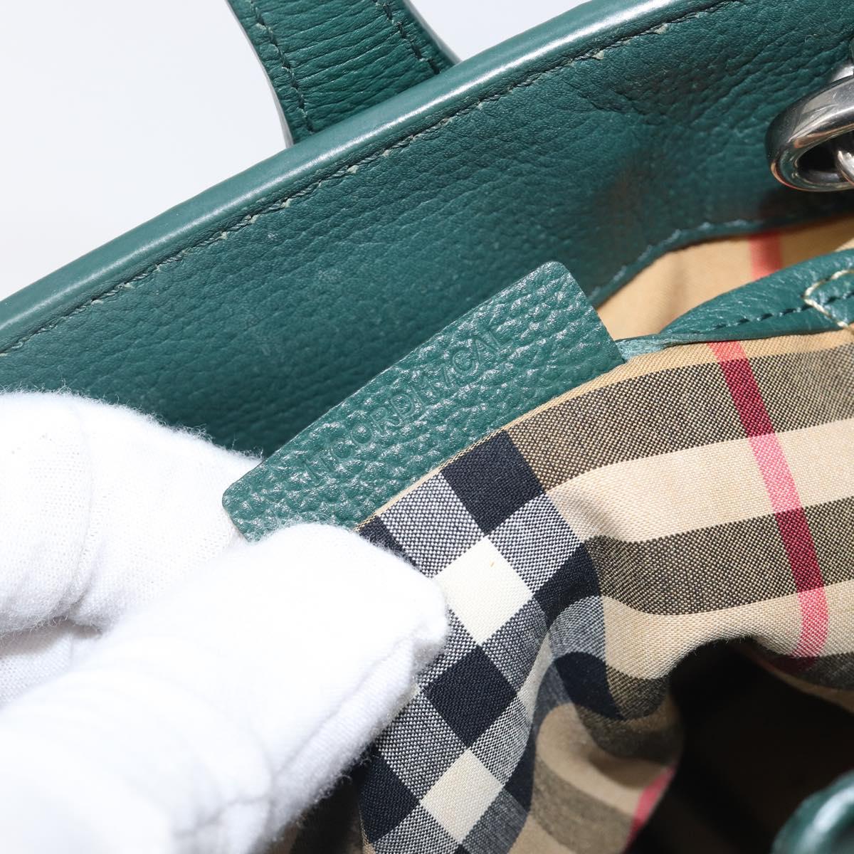 BURBERRY Hand Bag Leather 2way Green Silver Auth BA15318A