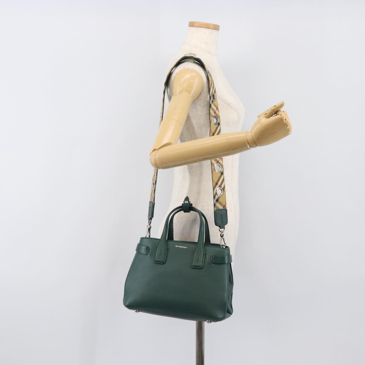 BURBERRY Hand Bag Leather 2way Green Silver Auth BA15318A
