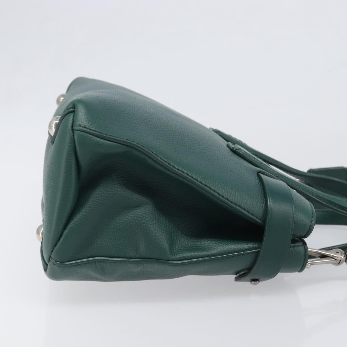 BURBERRY Hand Bag Leather 2way Green Silver Auth BA15318A