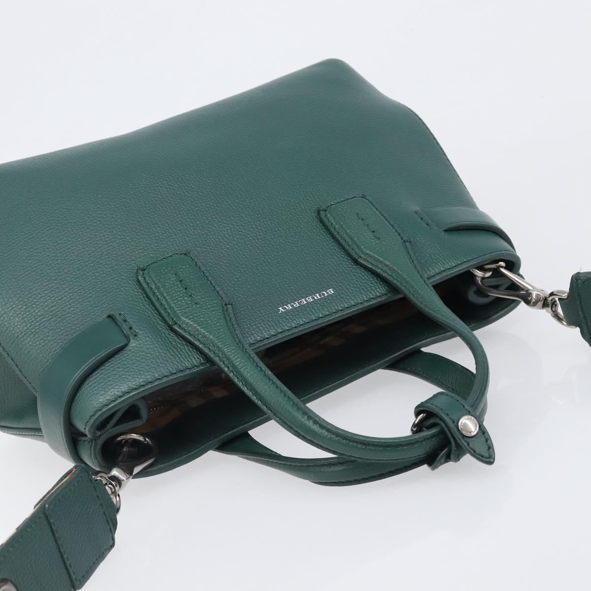 BURBERRY Hand Bag Leather 2way Green Silver Auth BA15318A