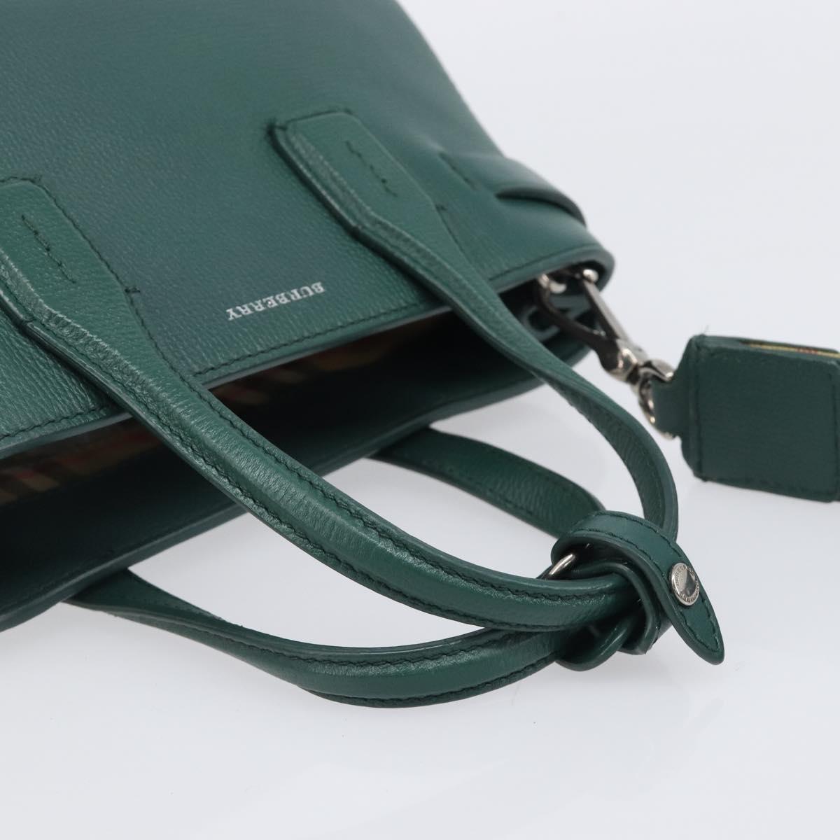 BURBERRY Hand Bag Leather 2way Green Silver Auth BA15318A