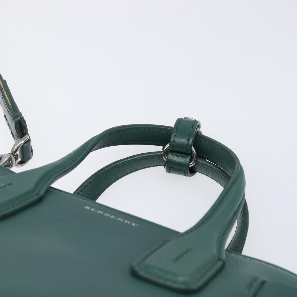 BURBERRY Hand Bag Leather 2way Green Silver Auth BA15318A