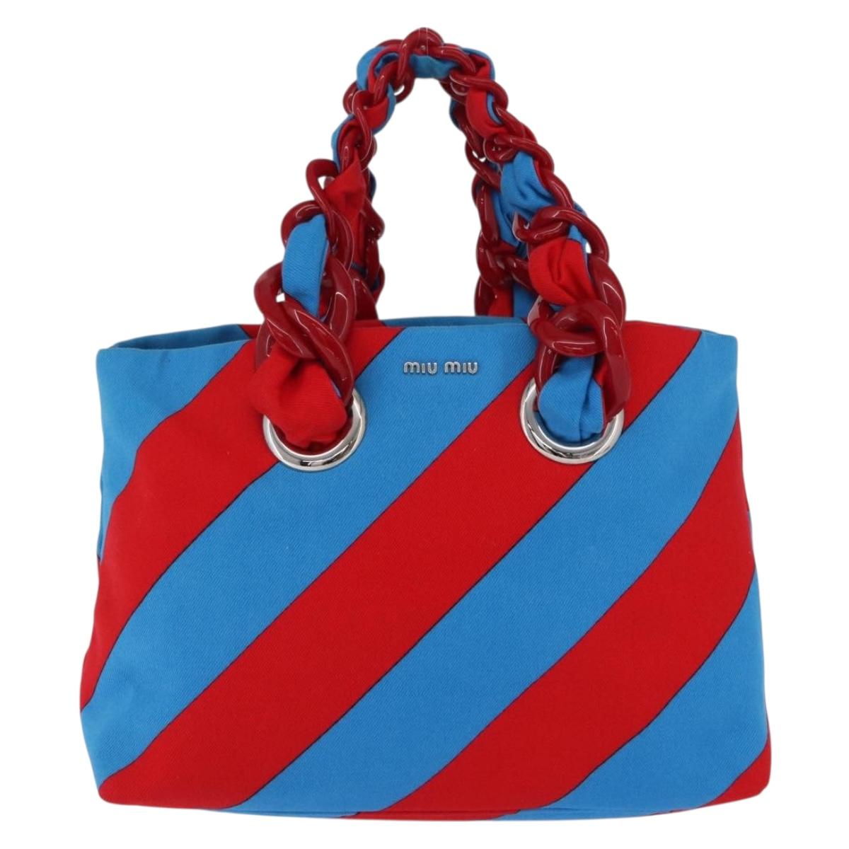 Miu Miu Chain Tote Bag Canvas Red Blue Auth BA15319V