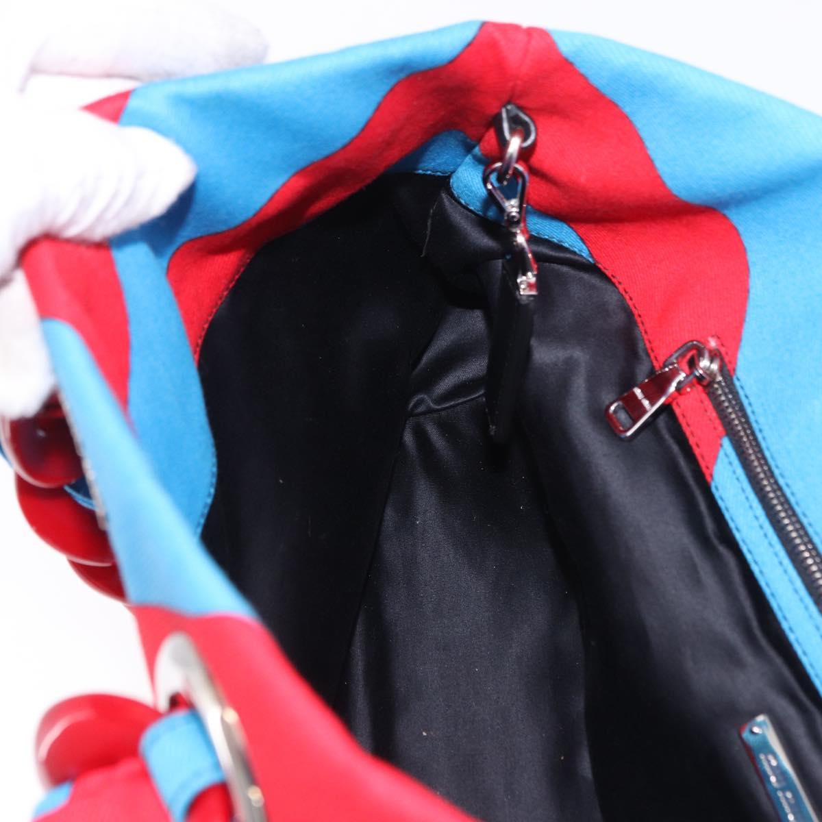 Miu Miu Chain Tote Bag Canvas Red Blue Auth BA15319V