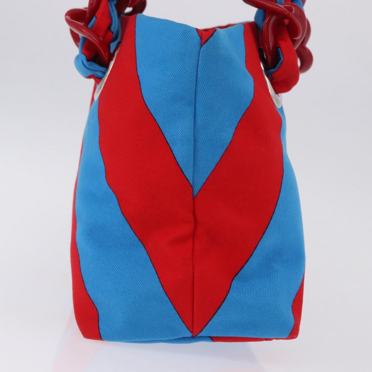 Miu Miu Chain Tote Bag Canvas Red Blue Auth BA15319V