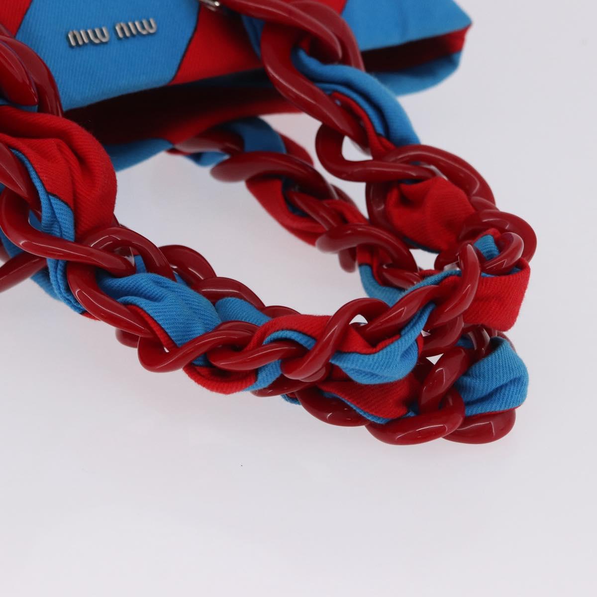 Miu Miu Chain Tote Bag Canvas Red Blue Auth BA15319V