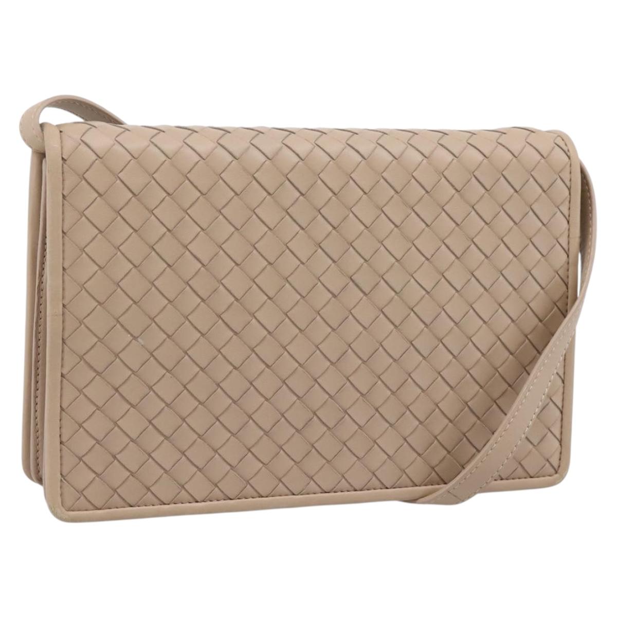 BOTTEGA VENETA INTRECCIATO Shoulder Bag Leather Beige Auth BA15321V