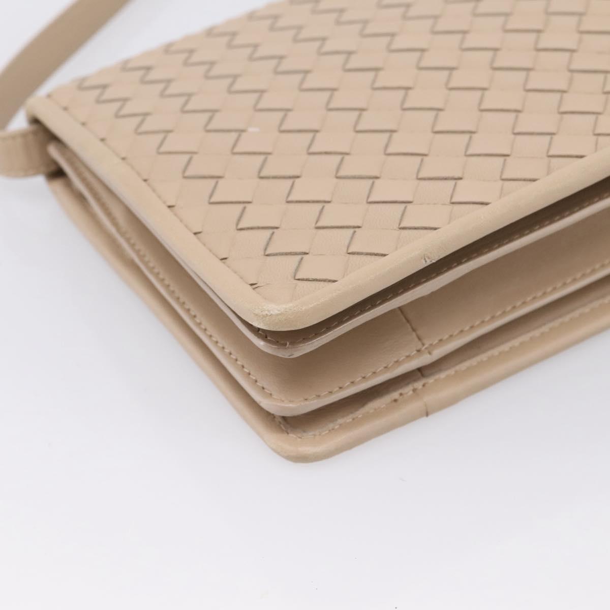 BOTTEGA VENETA INTRECCIATO Shoulder Bag Leather Beige Auth BA15321V