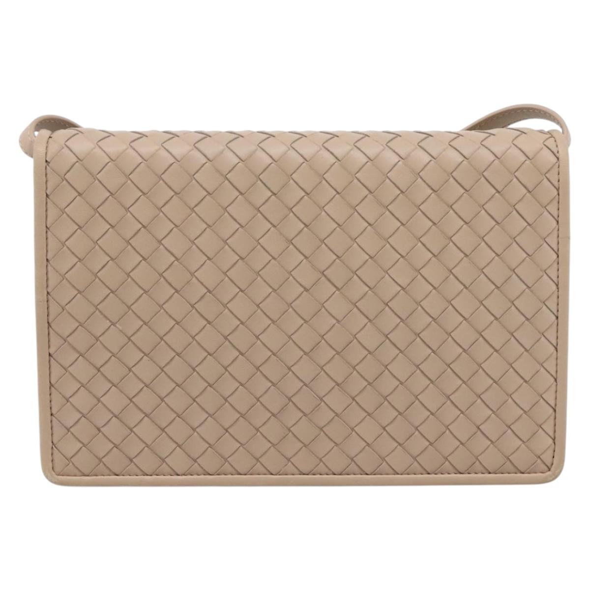 BOTTEGA VENETA INTRECCIATO Shoulder Bag Leather Beige Auth BA15321V