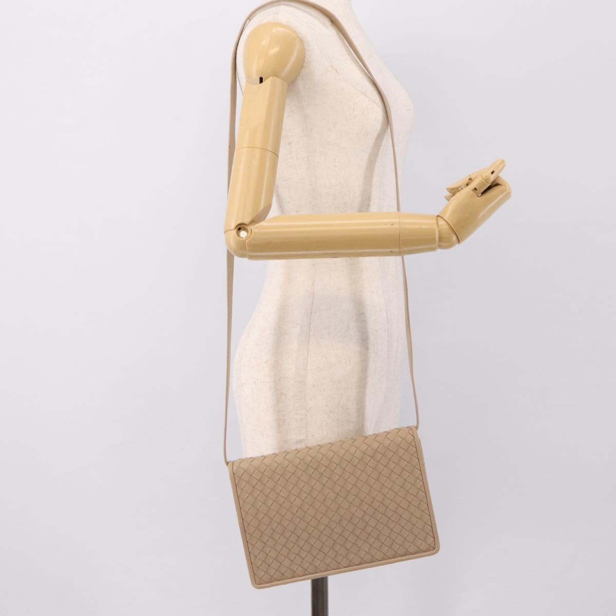 BOTTEGA VENETA INTRECCIATO Shoulder Bag Leather Beige Auth BA15321V