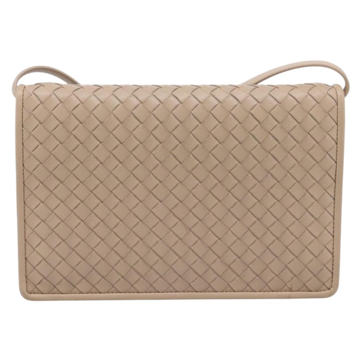 BOTTEGA VENETA INTRECCIATO Shoulder Bag Leather Beige Auth BA15321V
