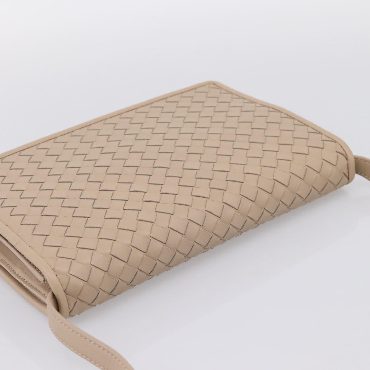 BOTTEGA VENETA INTRECCIATO Shoulder Bag Leather Beige Auth BA15321V