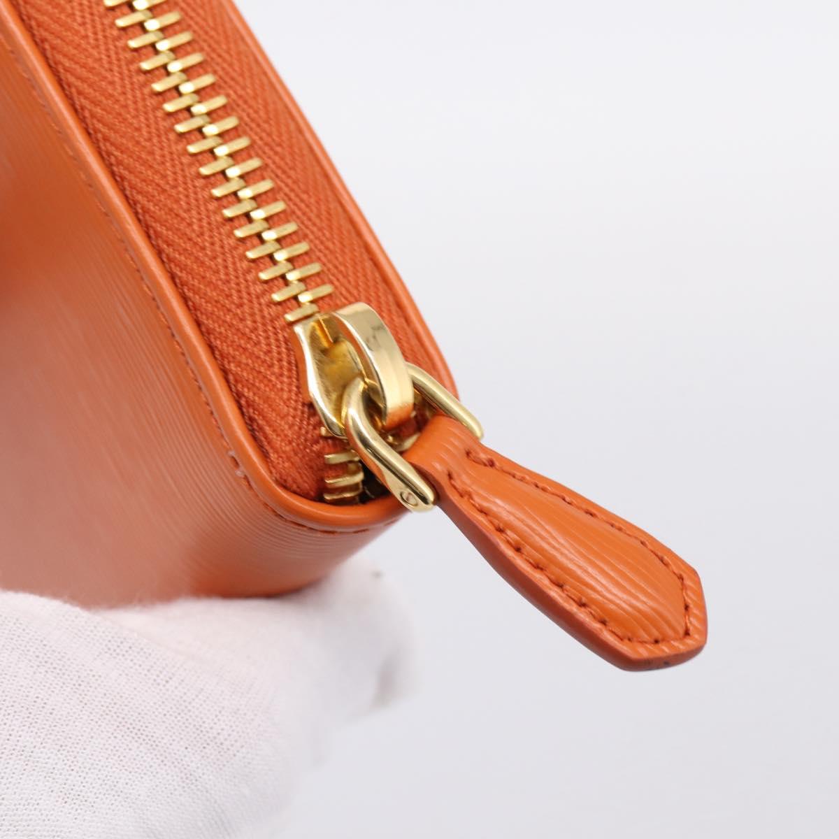 PRADA Coin Purse Saffiano Orange Gold Tone Auth BA15322V