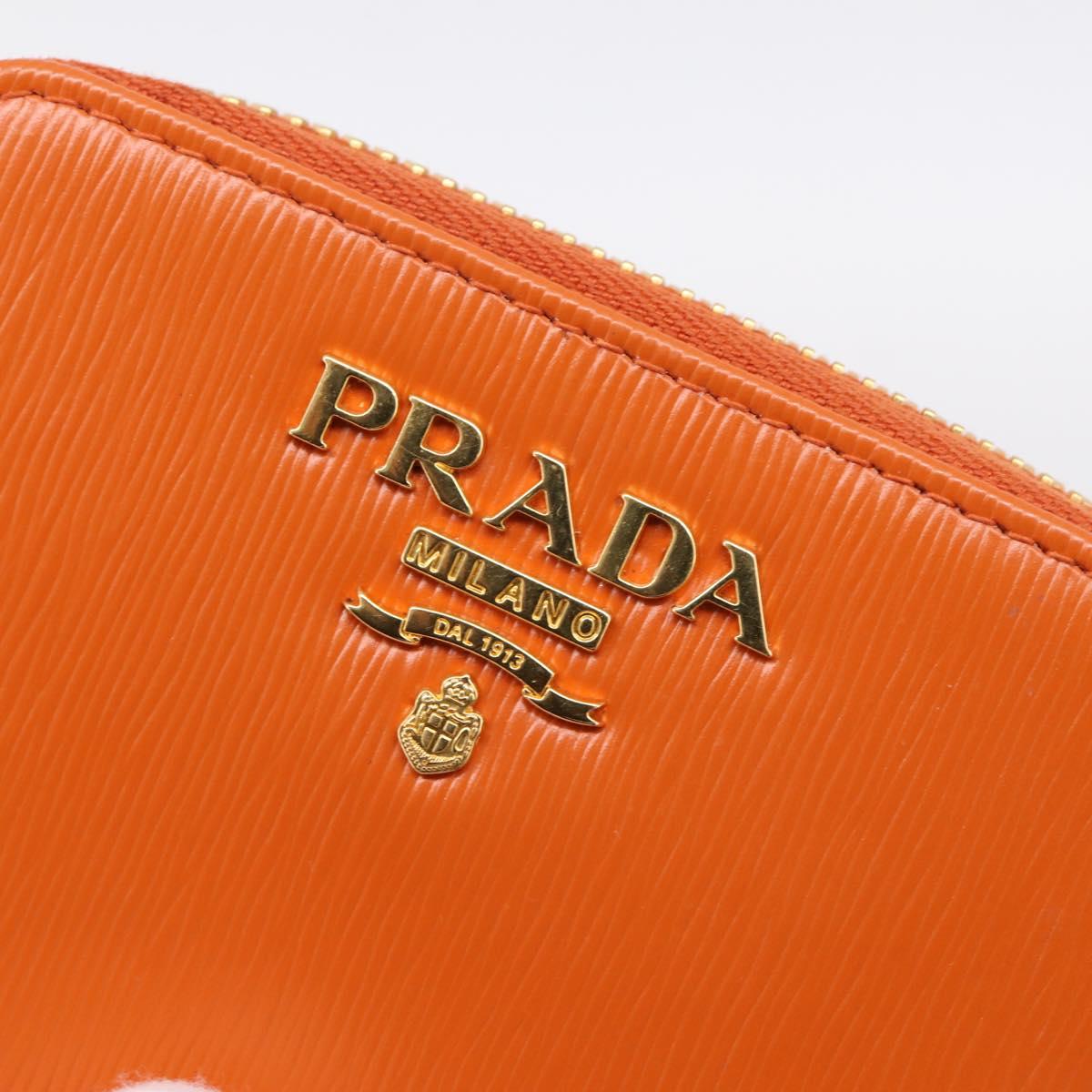 PRADA Coin Purse Saffiano Orange Gold Tone Auth BA15322V