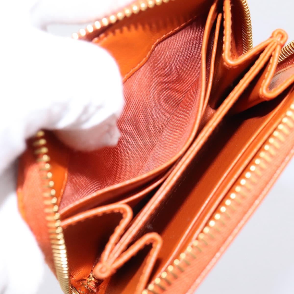 PRADA Coin Purse Saffiano Orange Gold Tone Auth BA15322V