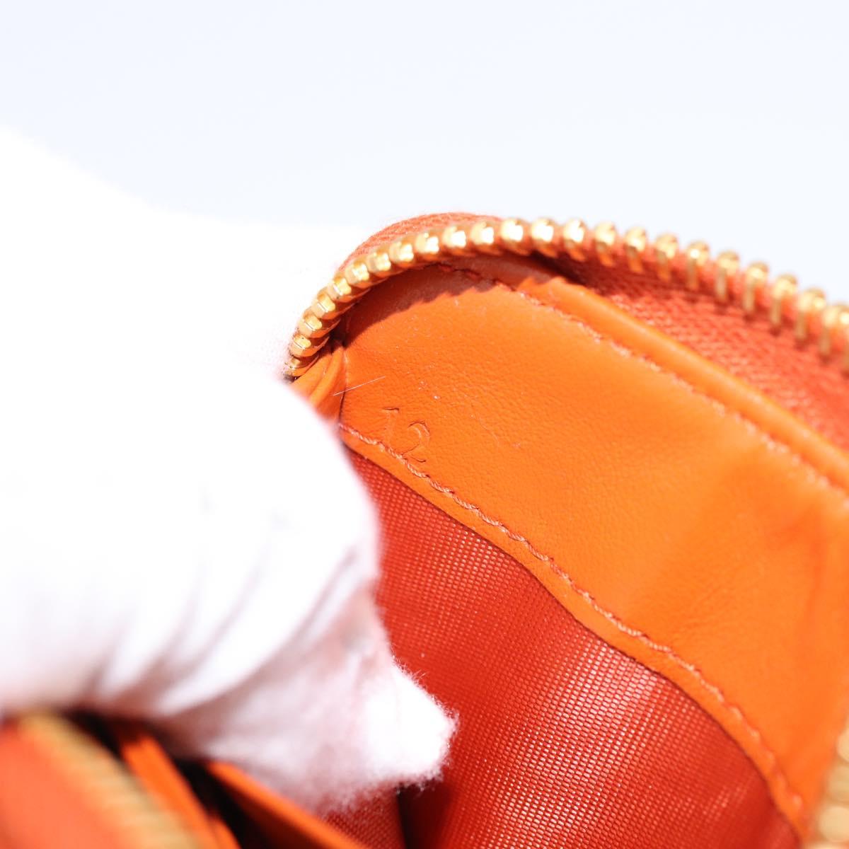 PRADA Coin Purse Saffiano Orange Gold Tone Auth BA15322V