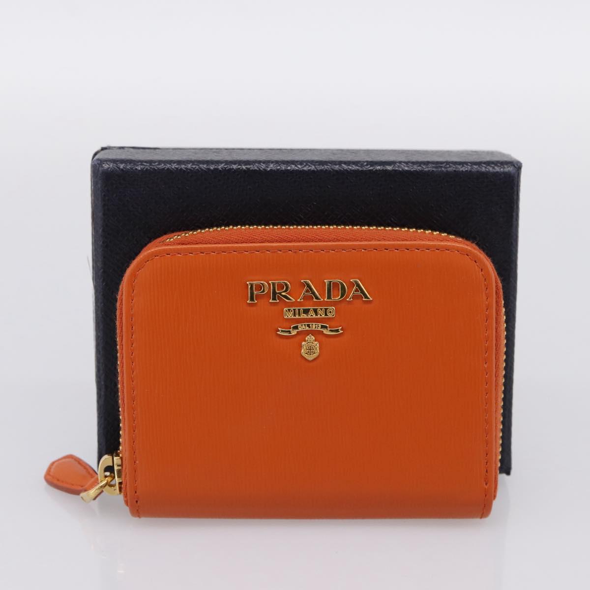 PRADA Coin Purse Saffiano Orange Gold Tone Auth BA15322V