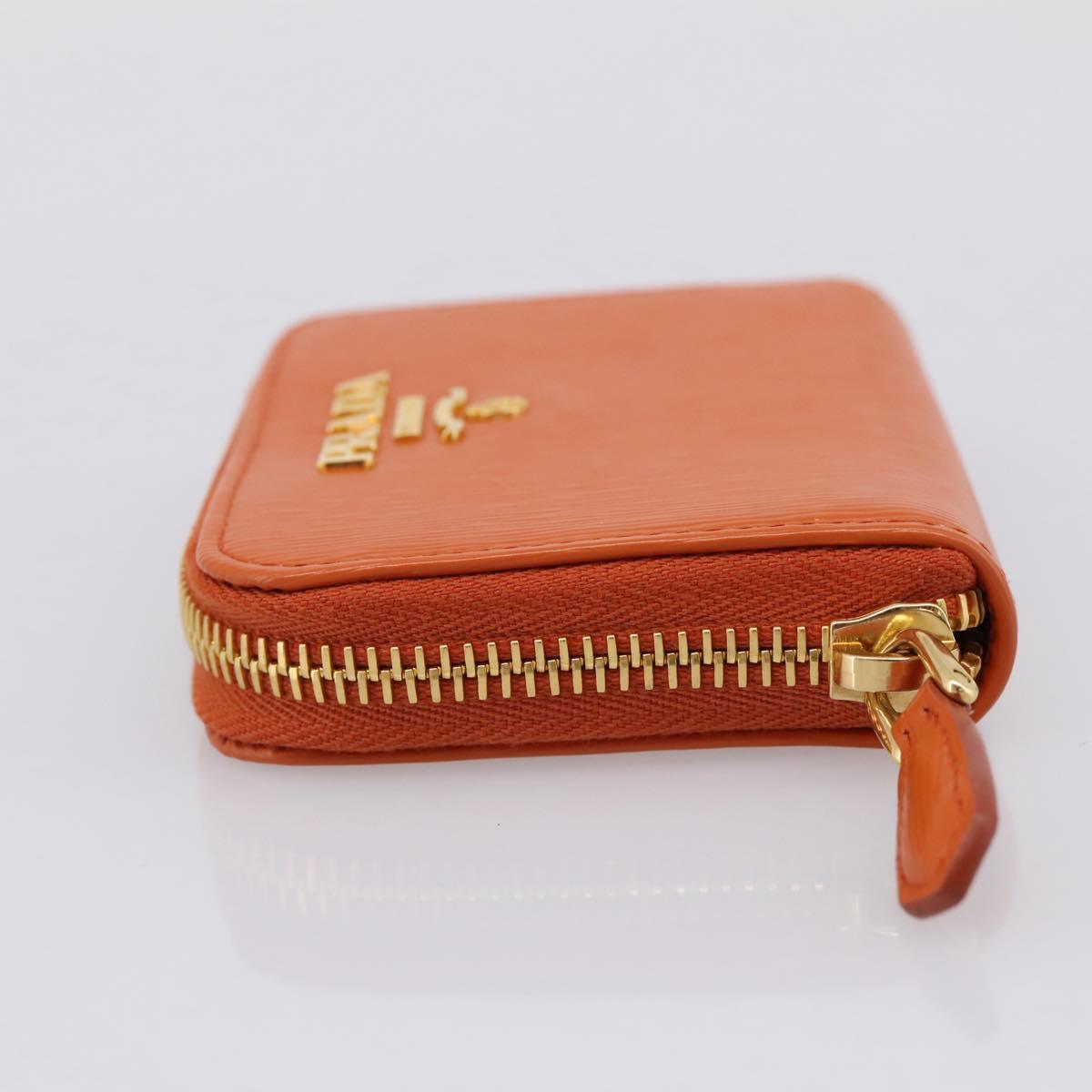 PRADA Coin Purse Saffiano Orange Gold Tone Auth BA15322V