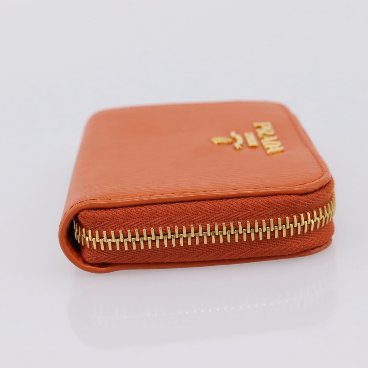 PRADA Coin Purse Saffiano Orange Gold Tone Auth BA15322V