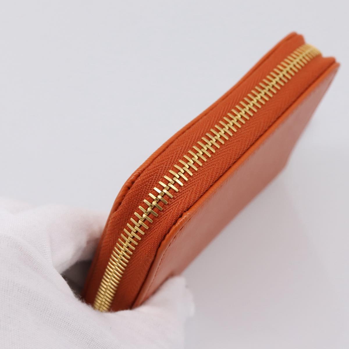 PRADA Coin Purse Saffiano Orange Gold Tone Auth BA15322V