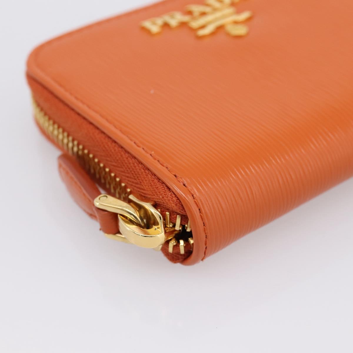 PRADA Coin Purse Saffiano Orange Gold Tone Auth BA15322V