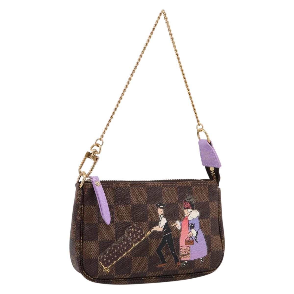 LOUIS VUITTON Damier Ebene Mini Pochette Accessoires Pouch N63003 Auth BA15324M