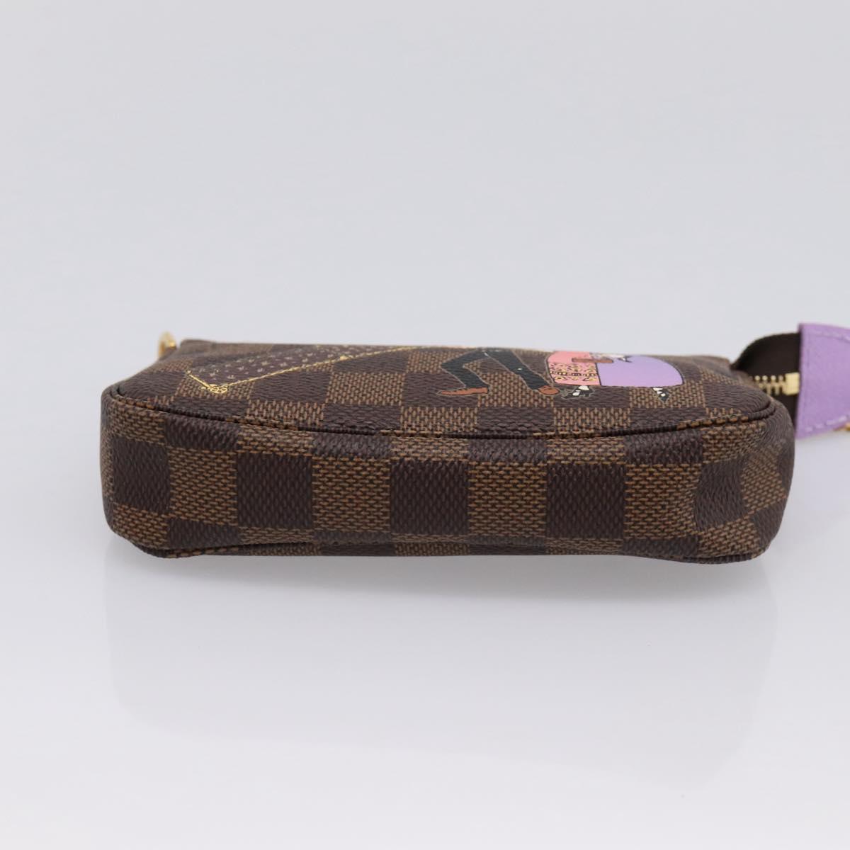 LOUIS VUITTON Damier Ebene Mini Pochette Accessoires Pouch N63003 Auth BA15324M