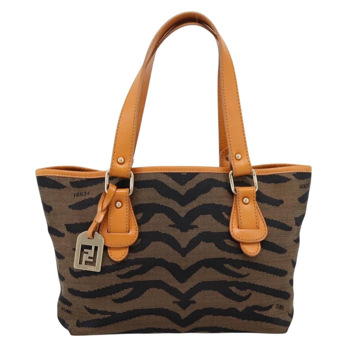 FENDI Hand Bag Canvas Brown Gold Tone 8BH117 Auth BA15328
