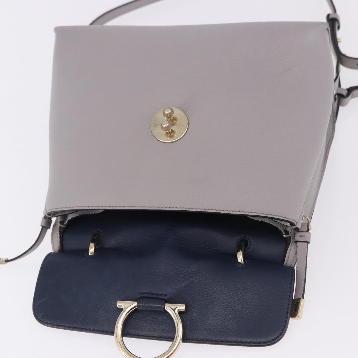 Salvatore Ferragamo Jet Set Hand Bag Leather 2way Gray Gold Tone Auth BA15329A
