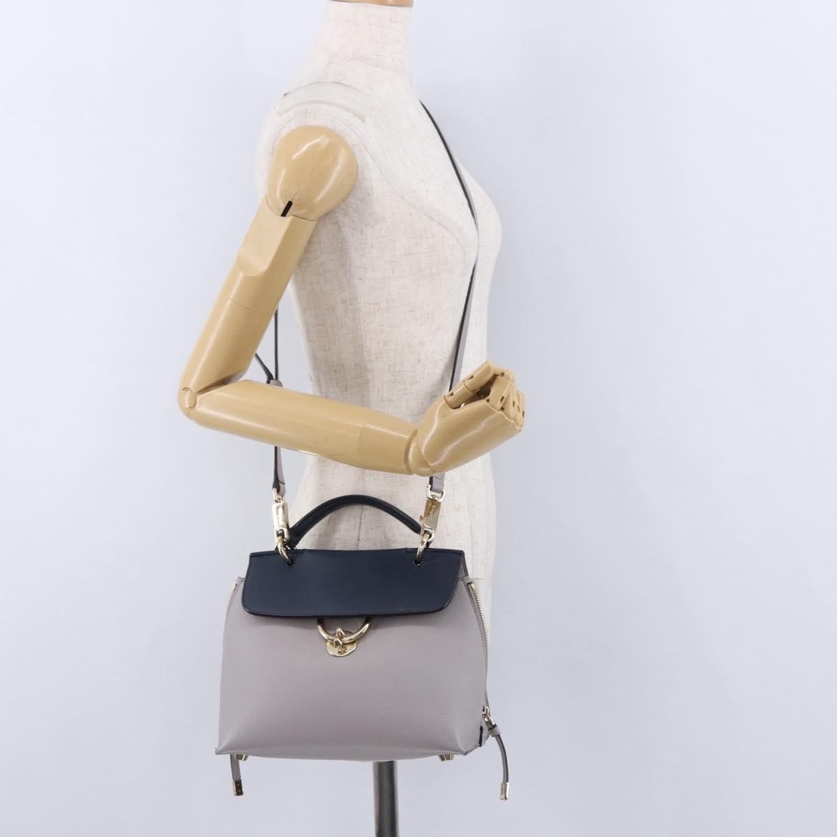 Salvatore Ferragamo Jet Set Hand Bag Leather 2way Gray Gold Tone Auth BA15329A