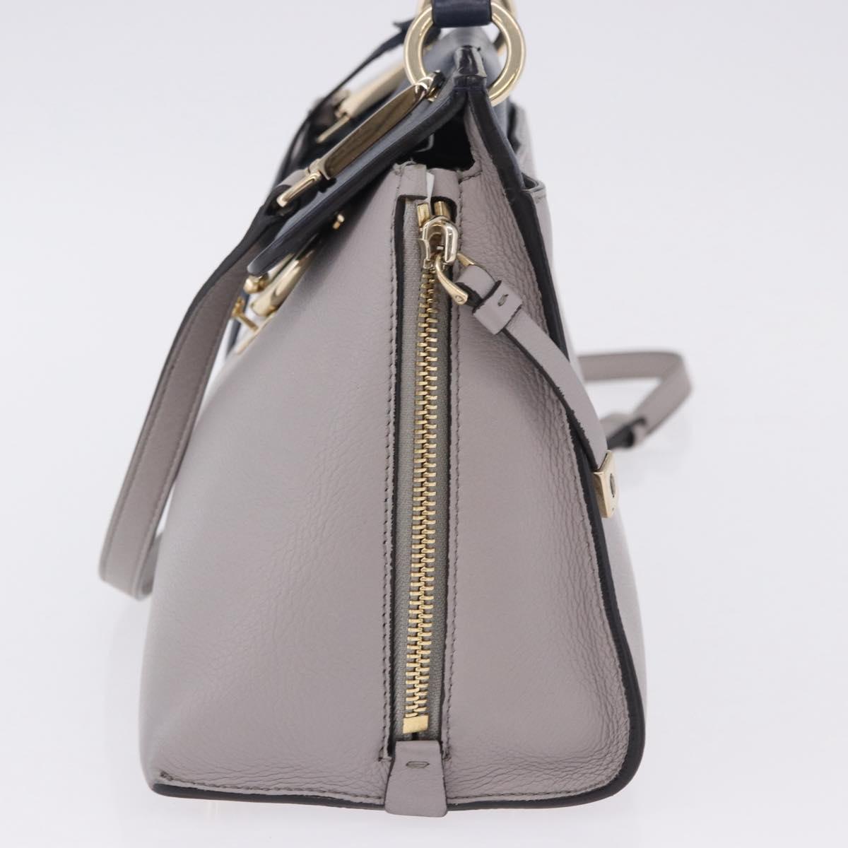 Salvatore Ferragamo Jet Set Hand Bag Leather 2way Gray Gold Tone Auth BA15329A