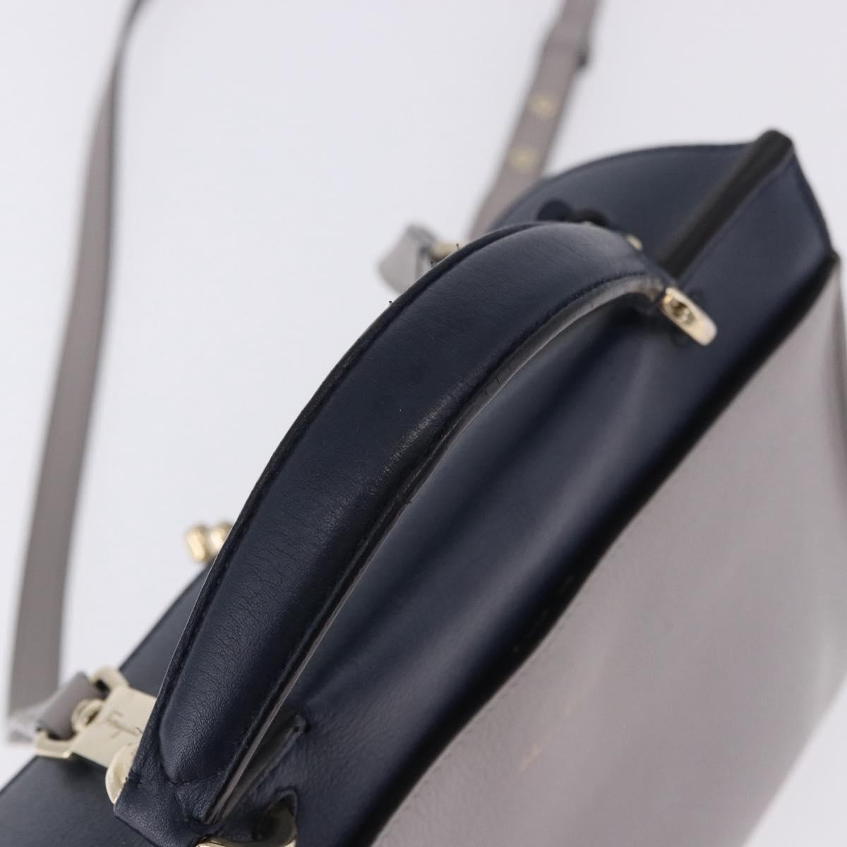Salvatore Ferragamo Jet Set Hand Bag Leather 2way Gray Gold Tone Auth BA15329A