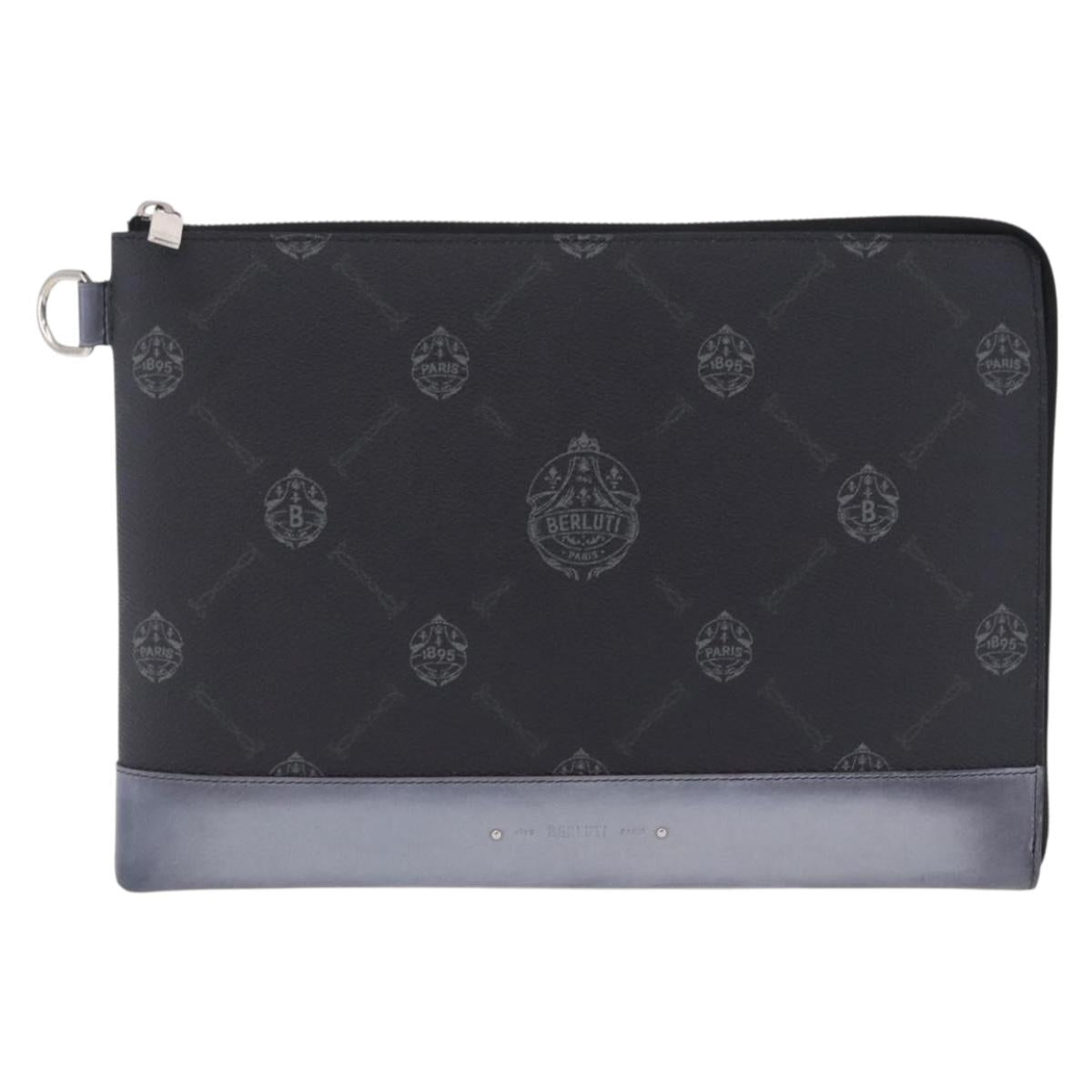 Berluti Clutch Bag Leather Black Silver Auth BA15332A