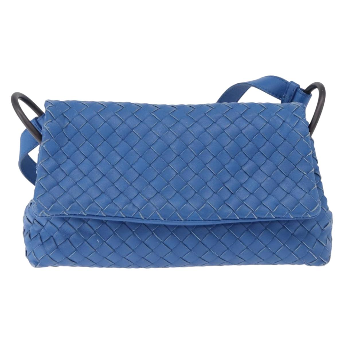 BOTTEGA VENETA INTRECCIATO Shoulder Bag Leather Blue Auth BA15333V