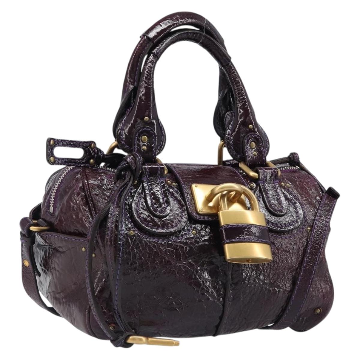 Chloe Paddington Hand Bag Patent 2way Purple Gold Tone Auth BA15334A