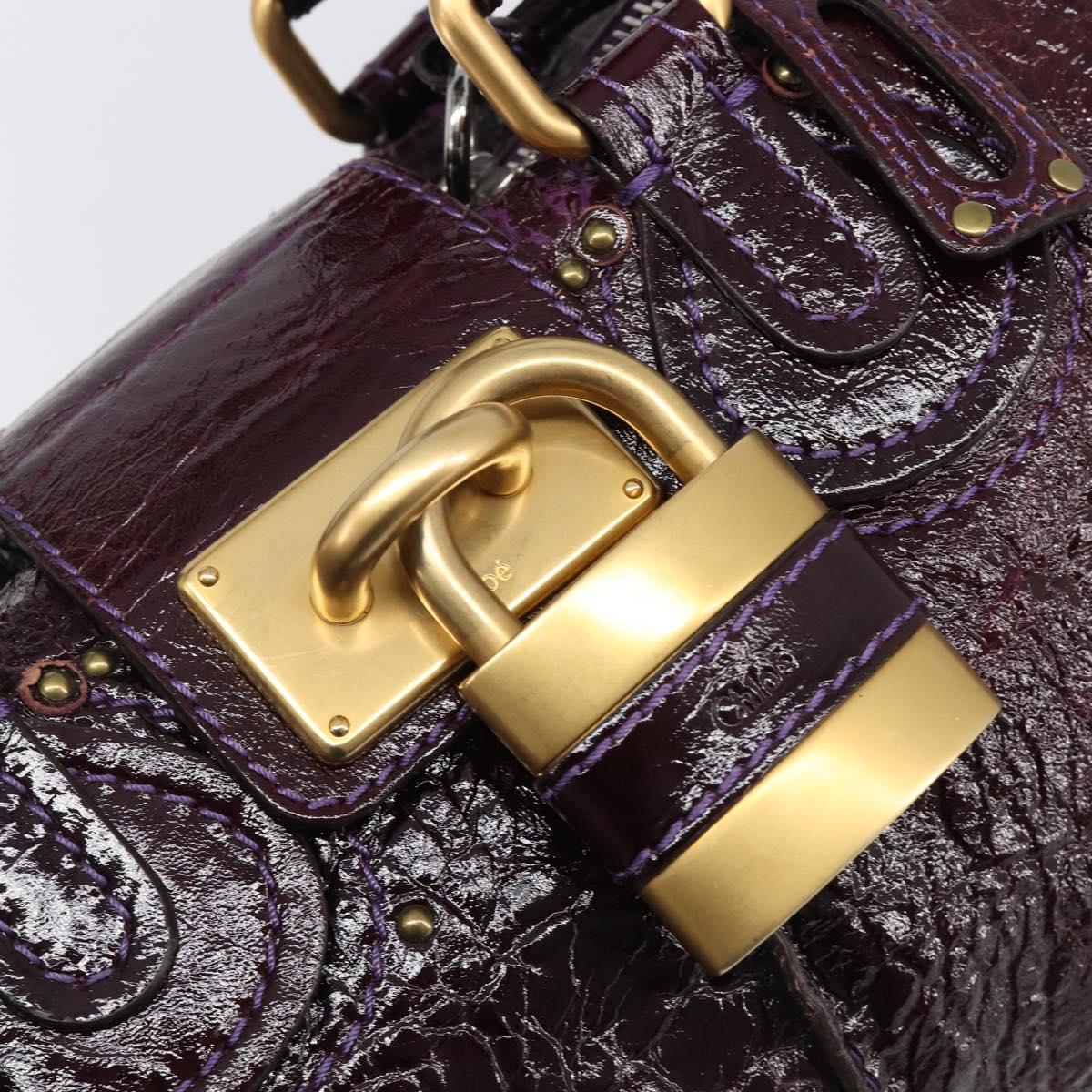 Chloe Paddington Hand Bag Patent 2way Purple Gold Tone Auth BA15334A