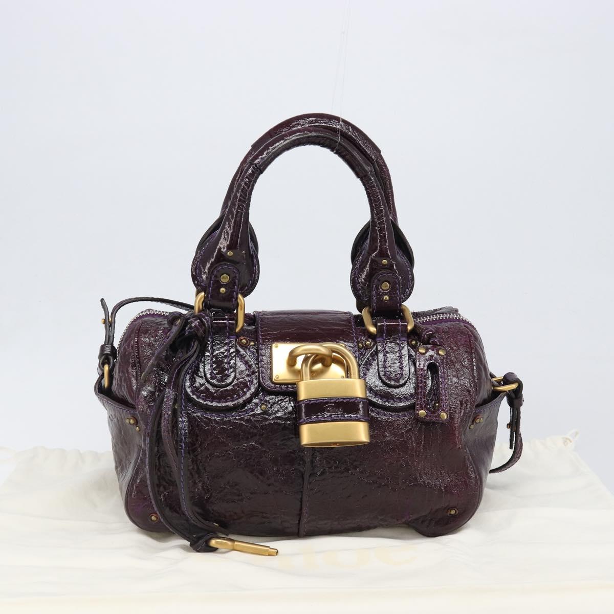 Chloe Paddington Hand Bag Patent 2way Purple Gold Tone Auth BA15334A