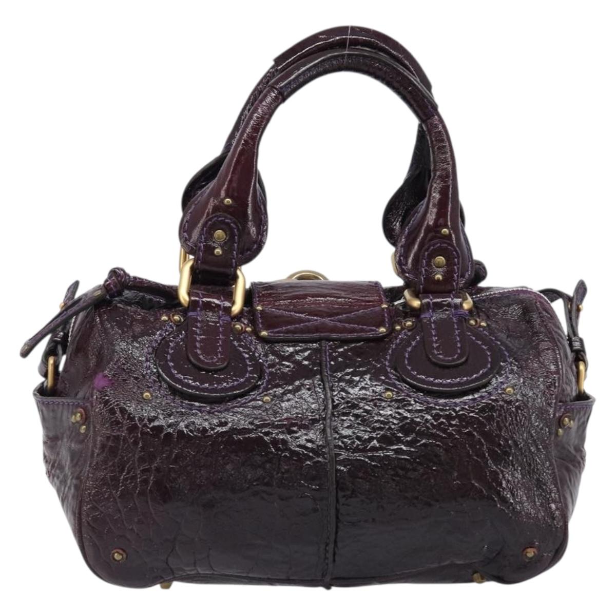 Chloe Paddington Hand Bag Patent 2way Purple Gold Tone Auth BA15334A