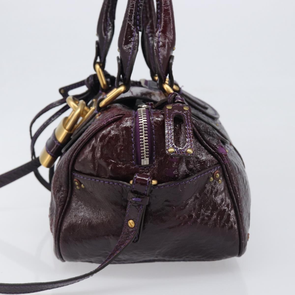 Chloe Paddington Hand Bag Patent 2way Purple Gold Tone Auth BA15334A