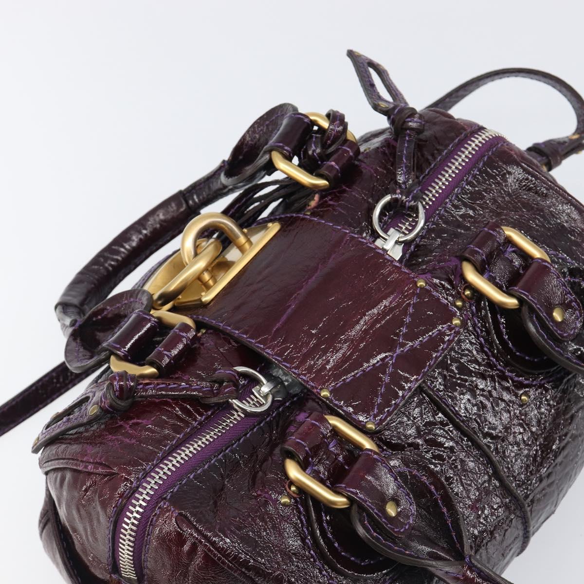 Chloe Paddington Hand Bag Patent 2way Purple Gold Tone Auth BA15334A