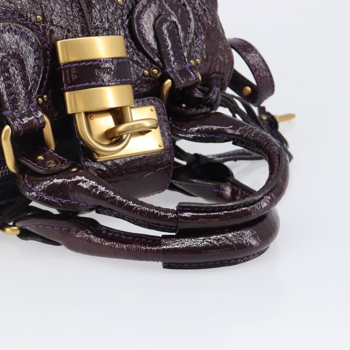 Chloe Paddington Hand Bag Patent 2way Purple Gold Tone Auth BA15334A