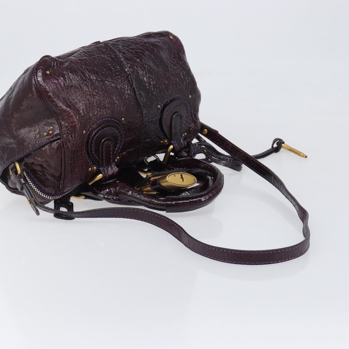 Chloe Paddington Hand Bag Patent 2way Purple Gold Tone Auth BA15334A
